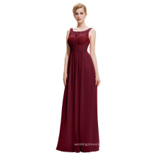 Starzz 2016 Cheap Simple Sleeveless V back Long Chiffon Wine Red Prom Dress ST000061-2